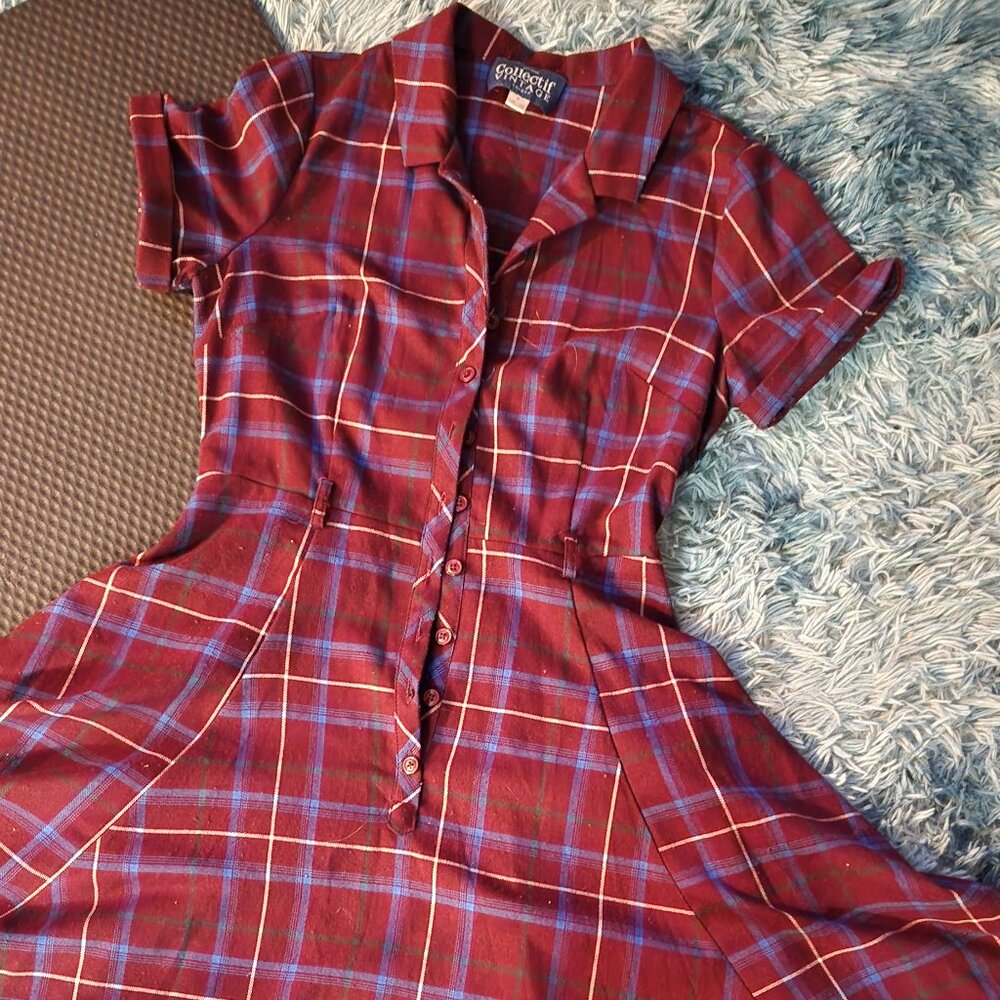Maroon Plaid Vintage-esque Midi Dress